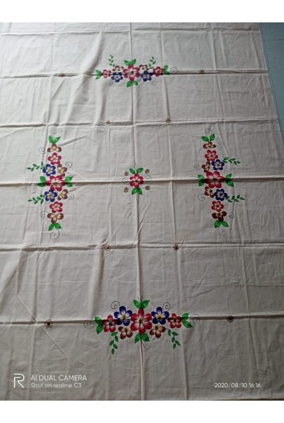 Handpainted  cotton Single bed sheet Floral Print - Design 3